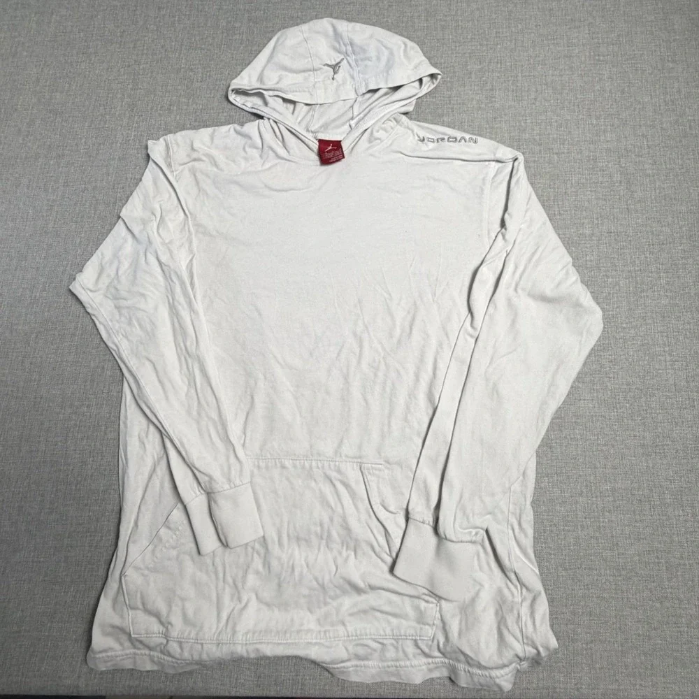 Nike Jordan Hoodie Mens‎ M White Pullover Hooded Lightweight Pockets Embroidered